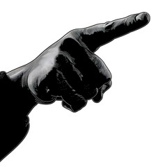 Pointing Hand Silhouette with Extended Index Finger Isolated on Transparent or White Background, PNG