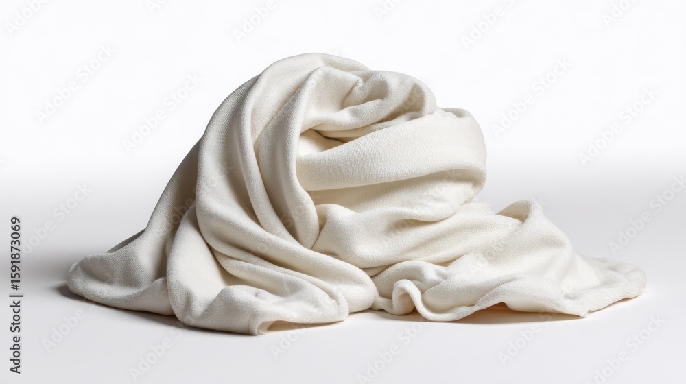 Poster a soft textured off white fabric is artfully draped and folded on a clean white background creating 