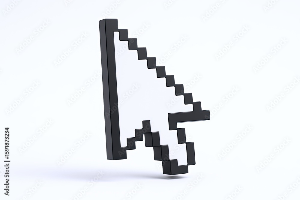 Poster large 3d pixelated computer cursor icon low poly style isolated on white background.