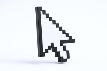 Fototapeta premium Large 3D Pixelated Computer Cursor Icon Low Poly Style Isolated on White Background.