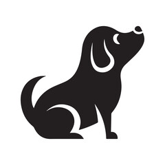 Cute sitting dog silhouette icon. Simple black puppy graphic, vector logo for pet shop or veterinary clinic.