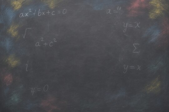 Close-up of a blackboard filled with handwritten mathematical equations and formulas in a classroom setting.