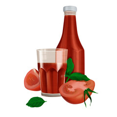 Tomato Juice Bottle with Glass