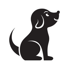 Cute sitting dog silhouette icon. Simple black puppy graphic, vector logo for pet shop or veterinary clinic.