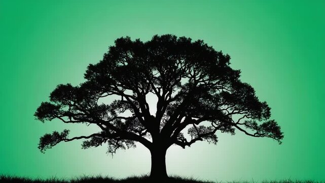silhouette of a oak  tree isolated on green background