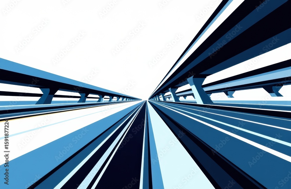 Aufkleber abstract view of a modern bridge with converging lines in shades of blue and white, creating a sense