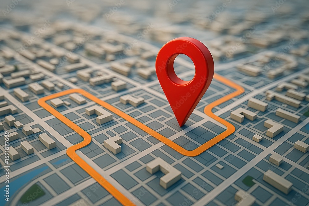 Aufkleber detailed 3d map with a large red location pin marker indicating a specific destination spot.