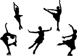 set of figure skater silhouette, women on figure skates, vector