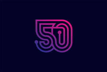 50 Number Logo, number 50 monogram line tech style, usable for anniversary, business and tech logos, flat design logo template, vector illustration