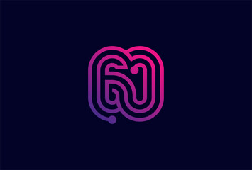 60 Number Logo, number 60 monogram line tech style, usable for anniversary, business and tech logos, flat design logo template, vector illustration