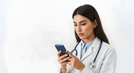 Serious Female Doctor Using Smartphone Indoors