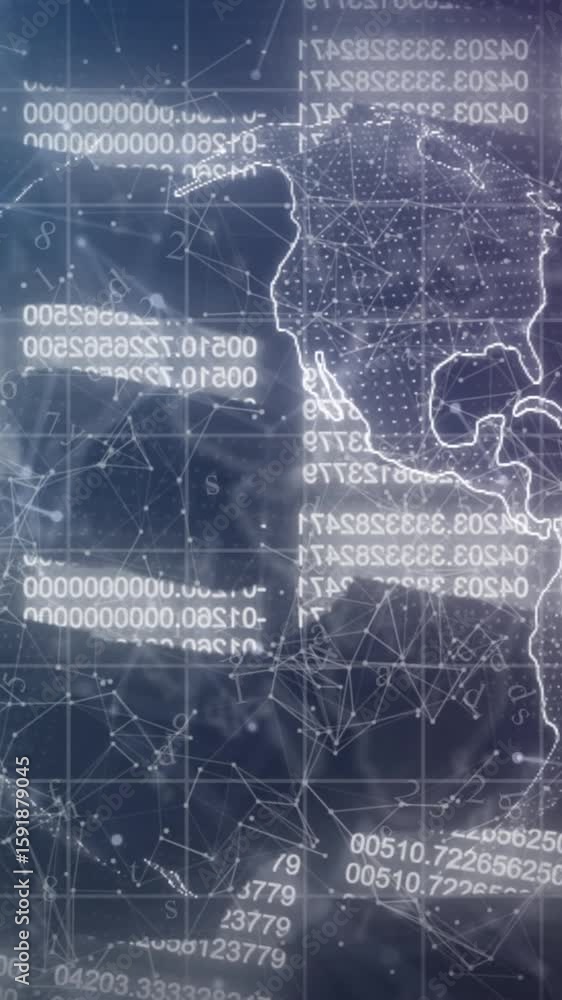 Poster animation of data processing over chains and globe