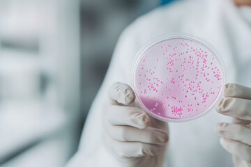 Scientist holds petri dish with cultured microorganisms. Research, laboratory, and scientific advancement are symbolized by this image.