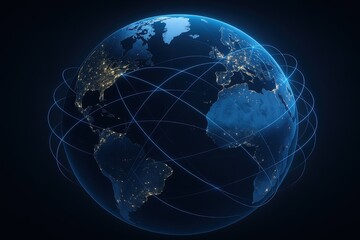 Obraz premium Stunning digital globe visualization illustrating global connectivity and communication networks.