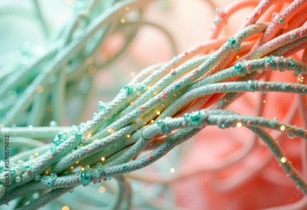 Poster close-up of colorful, glittering branches with a soft pastel background for decorative use