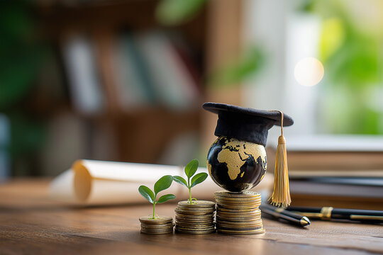 hat graduation model on coins for concept investment education and scholarship