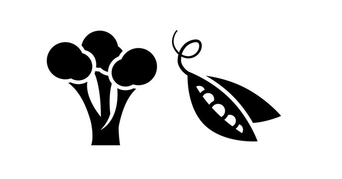 Simple Black and White Broccoli and Pea Pod Icons