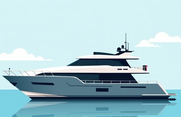 Luxury yacht sailing on calm ocean waters with clear sky and fluffy clouds