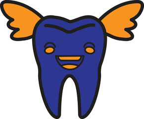 Tooth with wings icon symbolizing baby tooth, dental fairy or light smile care with transparent background