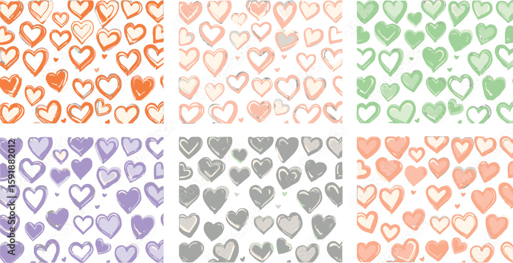 Poster vector art of a seamless pattern of handdrawn hearts in various pastel colors isolated on transparen