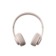 Fototapeta premium Stylish wireless headphones in soft pink, perfect for music lovers and audiophiles.