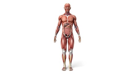Detailed 3D Rendering of Male Human Anatomy: Muscles and Internal Organs
