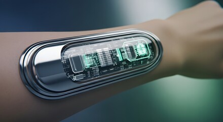 Futuristic Arm Implant: Advanced Technology Concept with Glowing Circuitry