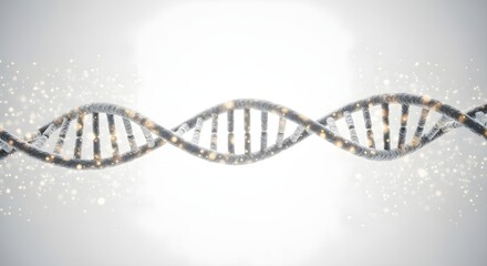 Elegant 3D Render of DNA Helix with Glowing Particles: Science Background