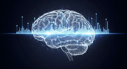 Abstract Digital Brain with Data Visualization: AI, Neuroscience Concept