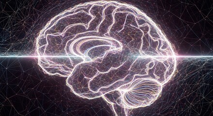 Abstract Glowing Brain Network: Neural Connections and Artificial Intelligence