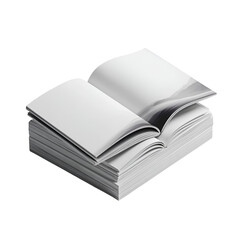 Stack of Blank White Paper Sheets with Open Pages Mockup.