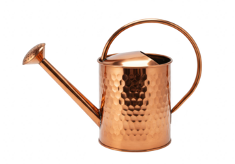 A vintage copper watering can with a textured surface and a curved handle, isolated on white isolated on transparent background