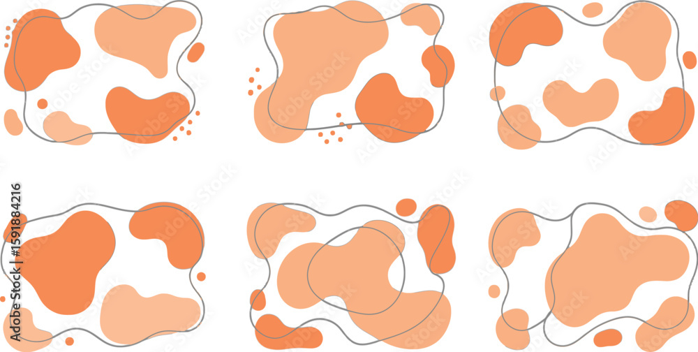 Poster vector art of collection of abstract peach shapes with black outlines isolated on transparent backgr