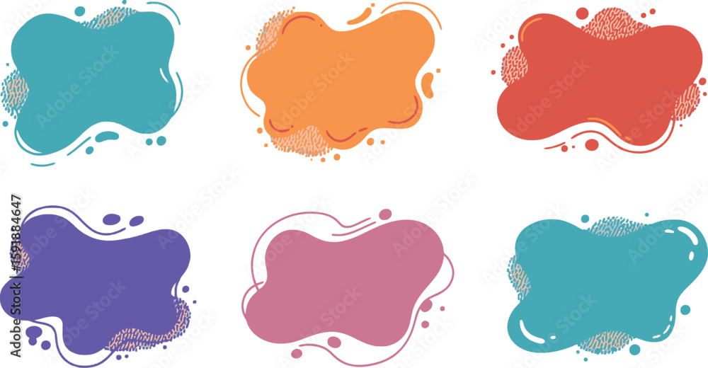 Poster vector art of collection of abstract colorful shapes with dotted accents isolated on transparent bac