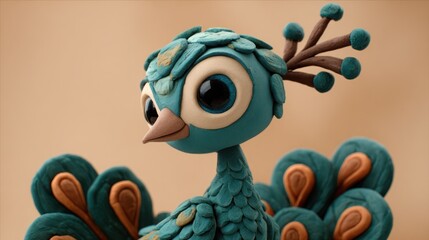 Close-up of a clay peacock