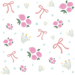 seamless pattern roses with ribbon illustration vector 