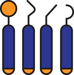 Dental instruments icon showing scaler and probe tools for oral hygiene and inspection with transparent background