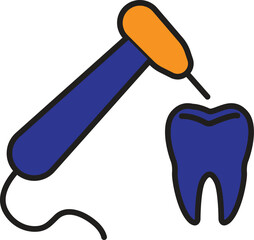 Dental hammer and tooth icon representing repair, restoration or dental treatment with transparent background