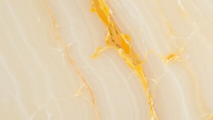 Luxurious golden yellow and creamy white natural onyx stone texture with prominent central vein.