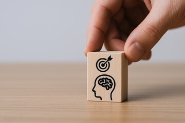 Hand Holding Wooden Block with Target Brain and Mind Ideas Illustration Concept.