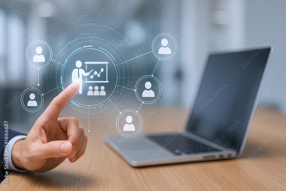 Poster modern digital business concept with user icons teamwork and innovative technology.