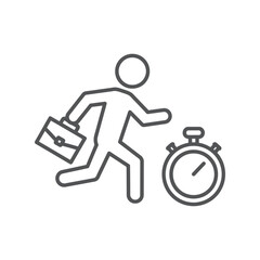 Businessman Running with Briefcase and Stopwatch, Time Management and Deadline Icon
