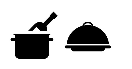 Restaurant Menu Icons:  Simple Black Pot and Serving Dome Illustration