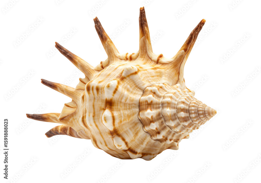 Poster a detailed spiky seashell with a spiral pattern isolated on a transparent background