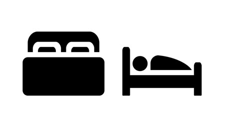 Simple Black Glyph Icons: Double Bed and Sleeping Person