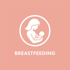 Gentle Mother Breastfeeding Newborn Baby Outline Icon, Nurturing Love and Care Symbol