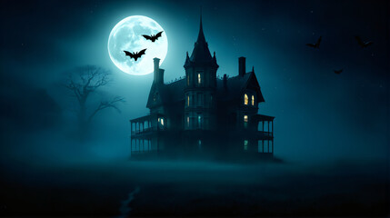 the scene presents a large, multi story building silhouetted against a
