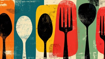 Colorful abstract design with spoons and forks