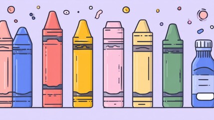 Colorful crayons and a bottle