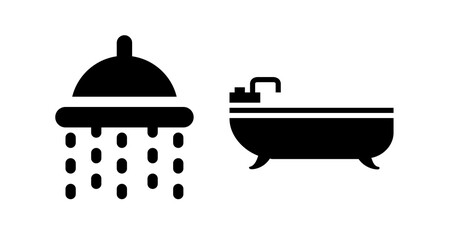 Modern Black Showerhead and Bathtub Icons: Clean Minimalist Design